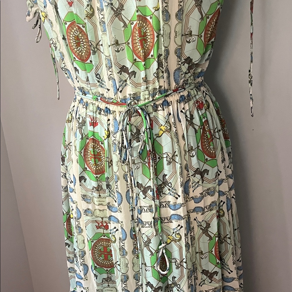 NWT Tory Burch Carousel Print Silk Chiffon Off-Shoulder Midi Dress 6 - Picture 4 of 6